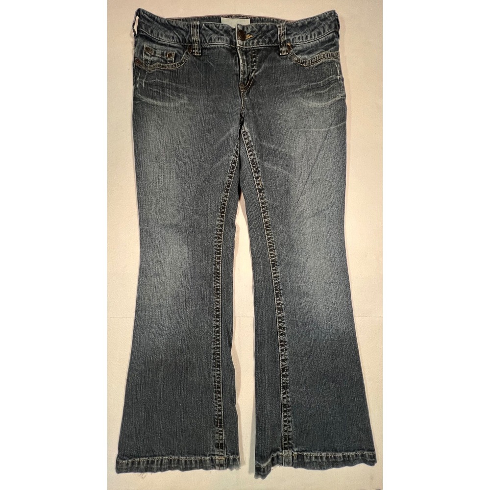 Maurices Jacie Flare Jeans Womens 13/14 Short Dark Wash Stretch Denim Low Rise
